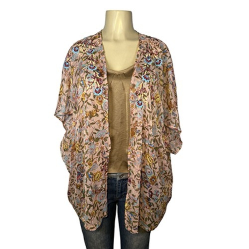 Andersen & Lauth Kimono‎ Blouse Womens One Size Multicolor Floral Boho Sheer
